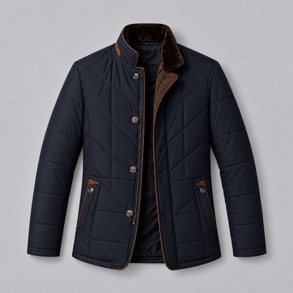 Men's lightweight quilted jacket with stand-up collar and zipper