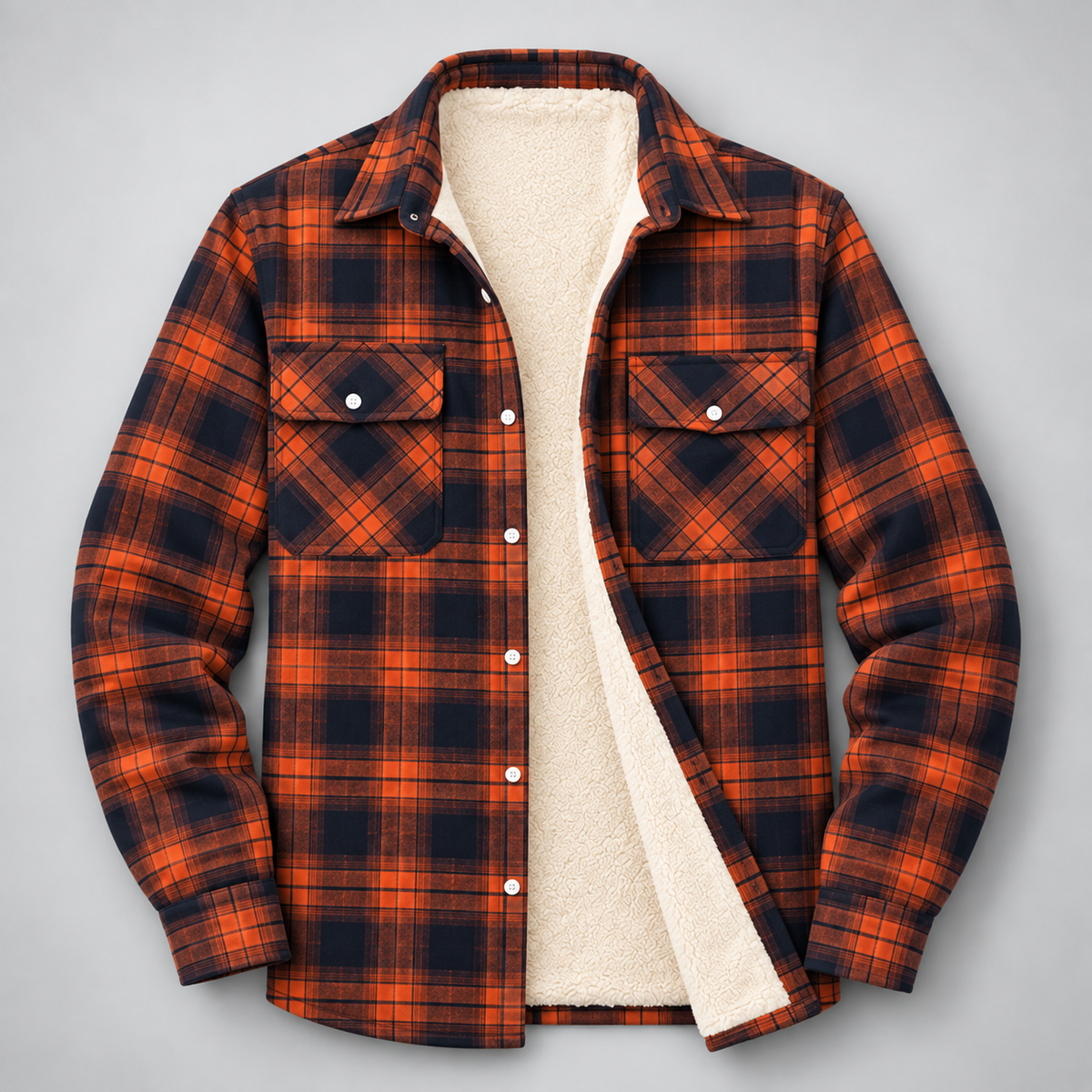 Men's Plaid Flannel Shirt Jacket with Sherpa Lining