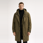 Herren Puffer Trenchcoat – Wasserdichter Langer Mantel Mit Kapuze