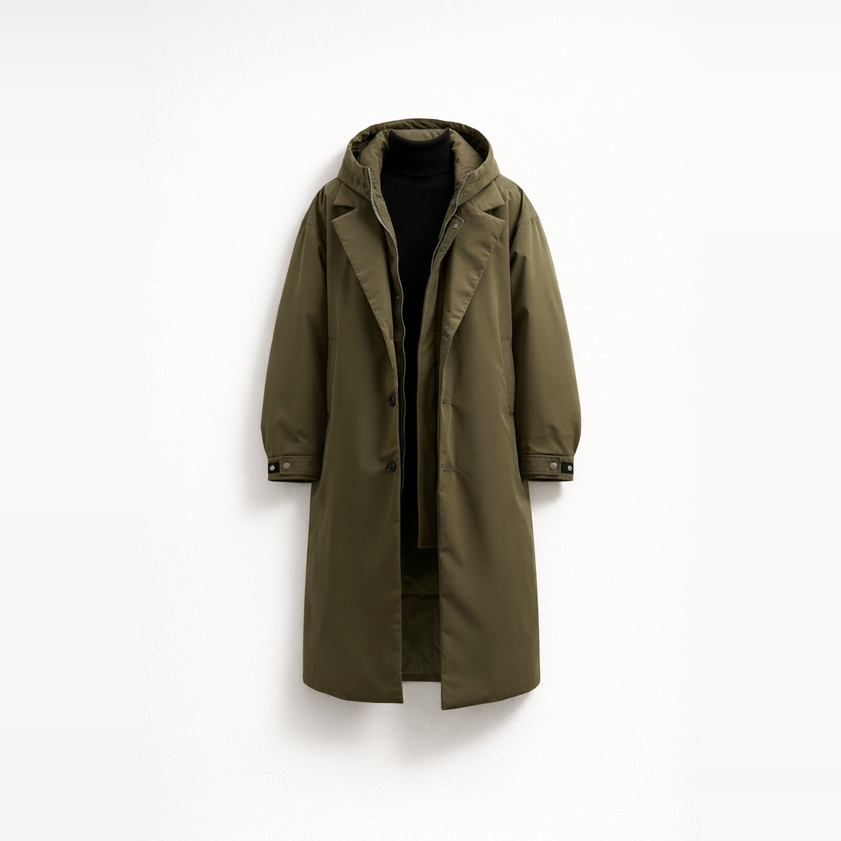 Herren Puffer Trenchcoat – Wasserdichter Langer Mantel Mit Kapuze