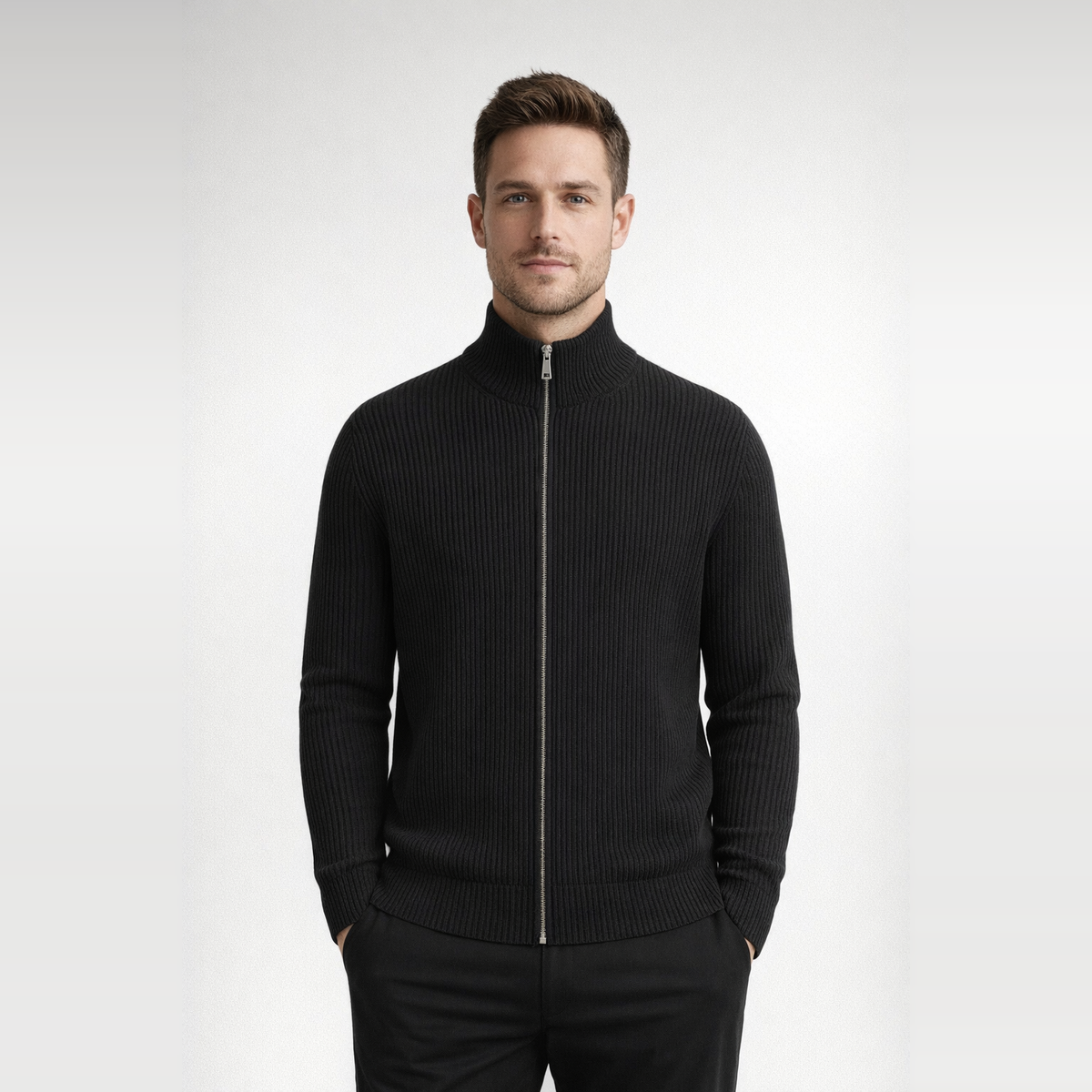 Herren Slim-Fit Cardigan Mit Reißverschluss