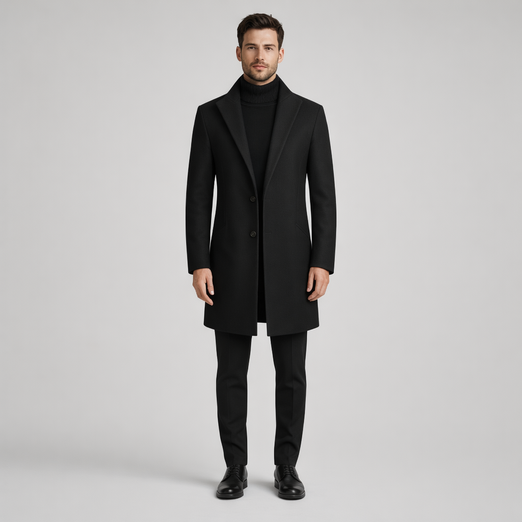 Eleganter Herrenmantel Schwarz mit Reverskragen — Schwarz