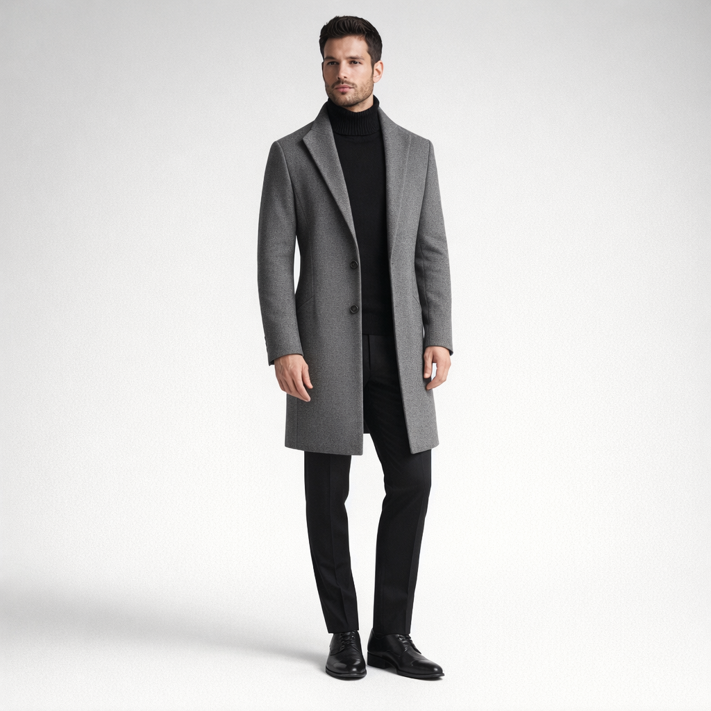 Eleganter Herrenmantel Schwarz mit Reverskragen — Grau