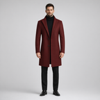 Eleganter Herrenmantel Schwarz mit Reverskragen — Rot