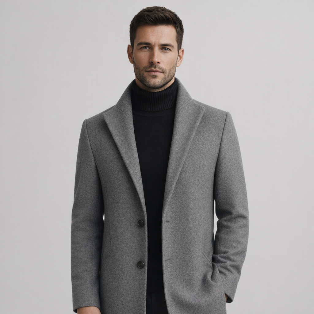 Eleganter Herrenmantel Schwarz mit Reverskragen — Grau