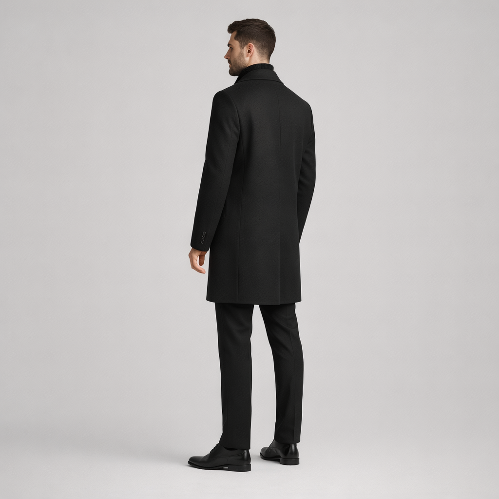 Eleganter Herrenmantel Schwarz mit Reverskragen — Schwarz