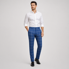Herren Karierte Chinohose – Elegante Anzughose — Blau