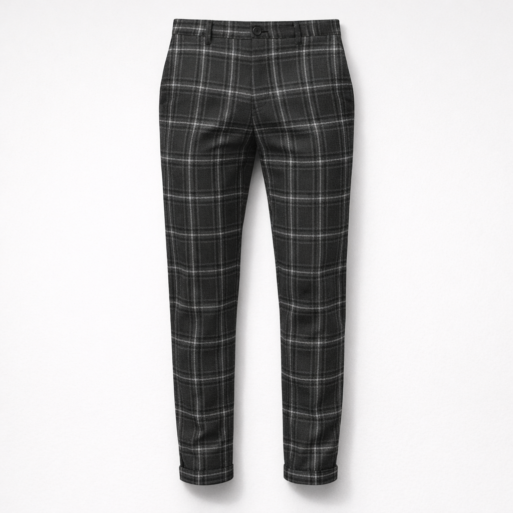 Herren Karierte Chinohose – Elegante Anzughose — Dunkelgrau