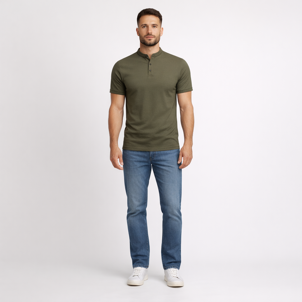 Herren Langarm-Poloshirt – Klassisch Elegant für Herbst — Dunkelgrün