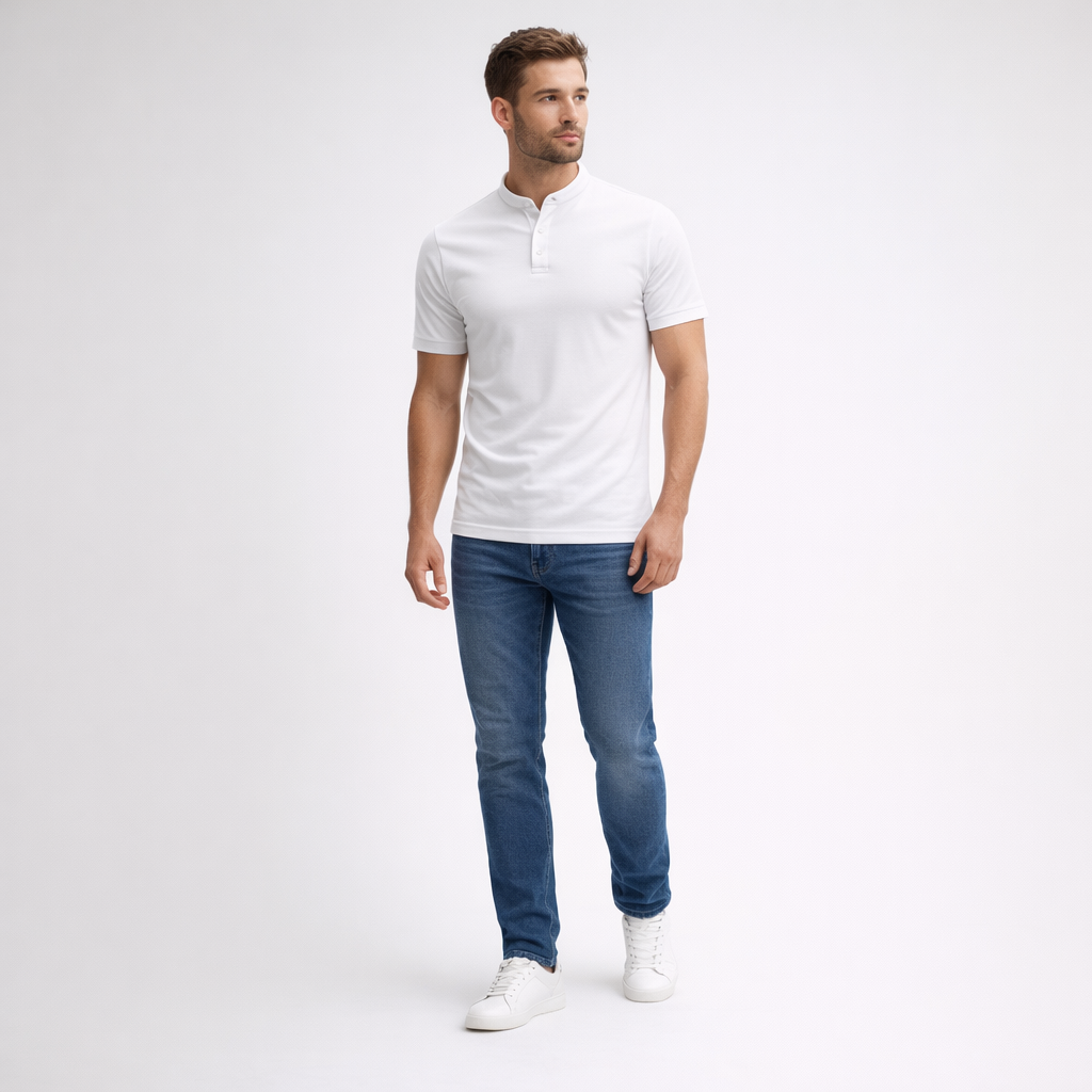 Herren Langarm-Poloshirt – Klassisch Elegant für Herbst — Weiß