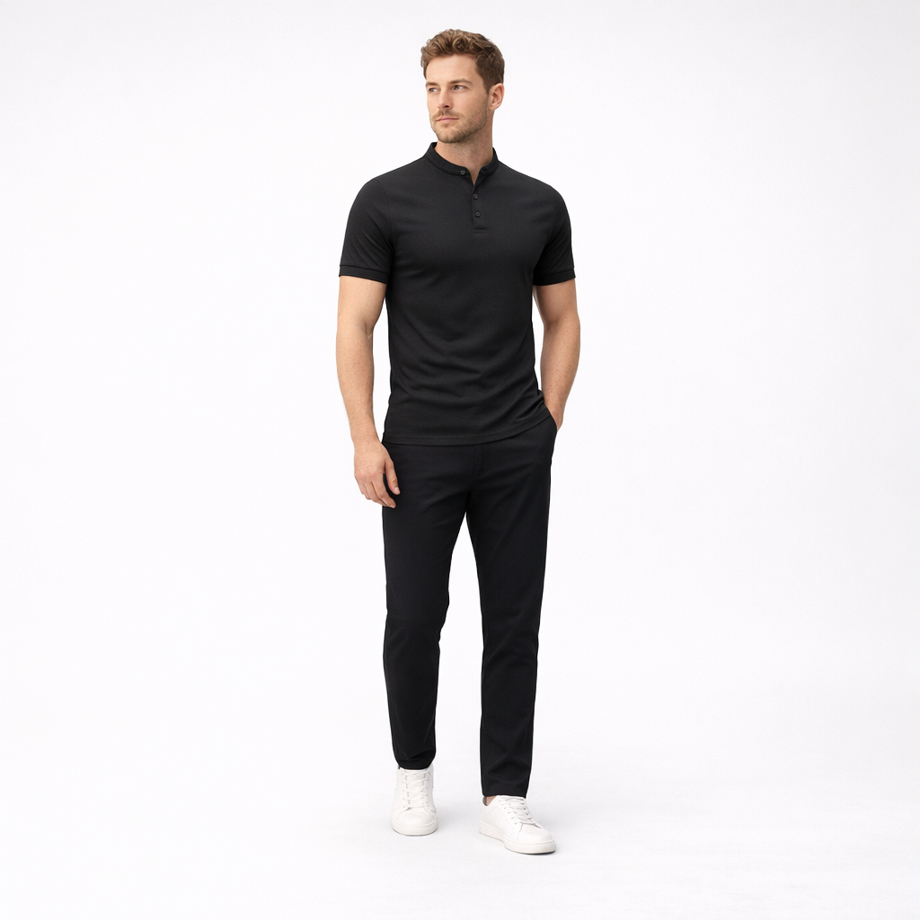 Herren Langarm-Poloshirt – Klassisch Elegant für Herbst — Schwarz