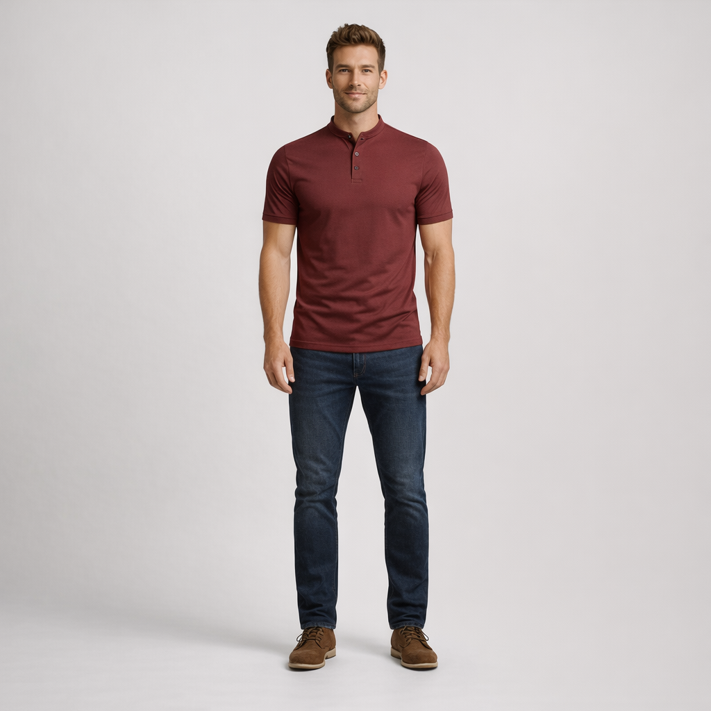 Herren Langarm-Poloshirt – Klassisch Elegant für Herbst — Rot