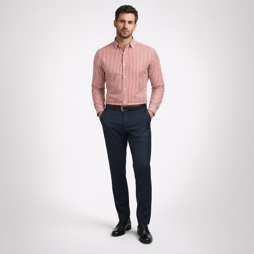 Herren Streifenhemd – Elegantes Freizeithemd — Rot