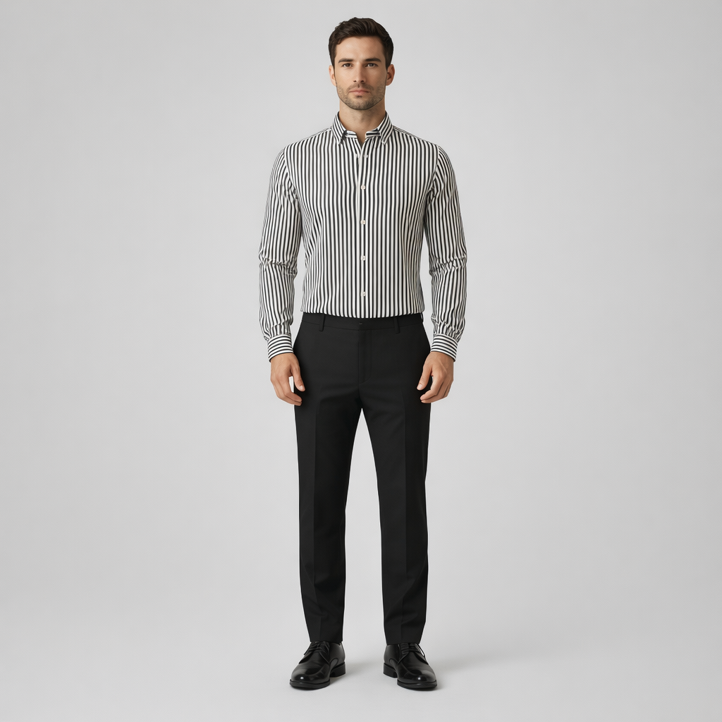Herren Streifenhemd – Elegantes Freizeithemd — Schwarz