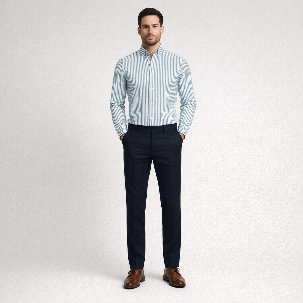 Herren Streifenhemd – Elegantes Freizeithemd — Hellblau