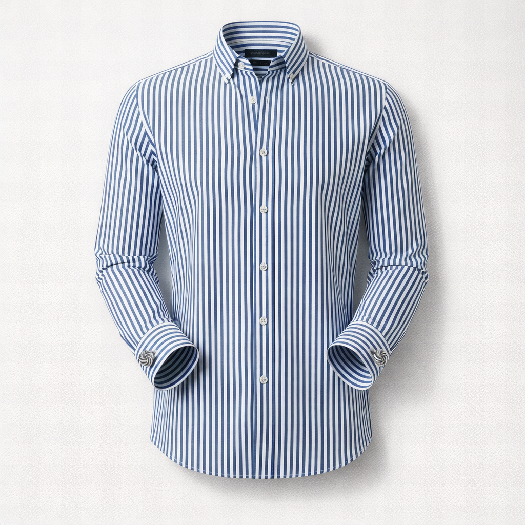 Herren Streifenhemd – Elegantes Freizeithemd — Blau