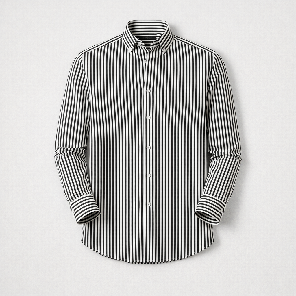 Herren Streifenhemd – Elegantes Freizeithemd — Schwarz