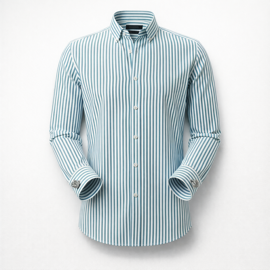 Herren Streifenhemd – Elegantes Freizeithemd — Hellblau