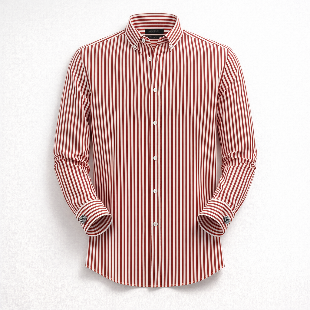 Herren Streifenhemd – Elegantes Freizeithemd — Rot