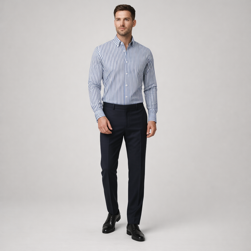 Herren Streifenhemd – Elegantes Freizeithemd — Blau