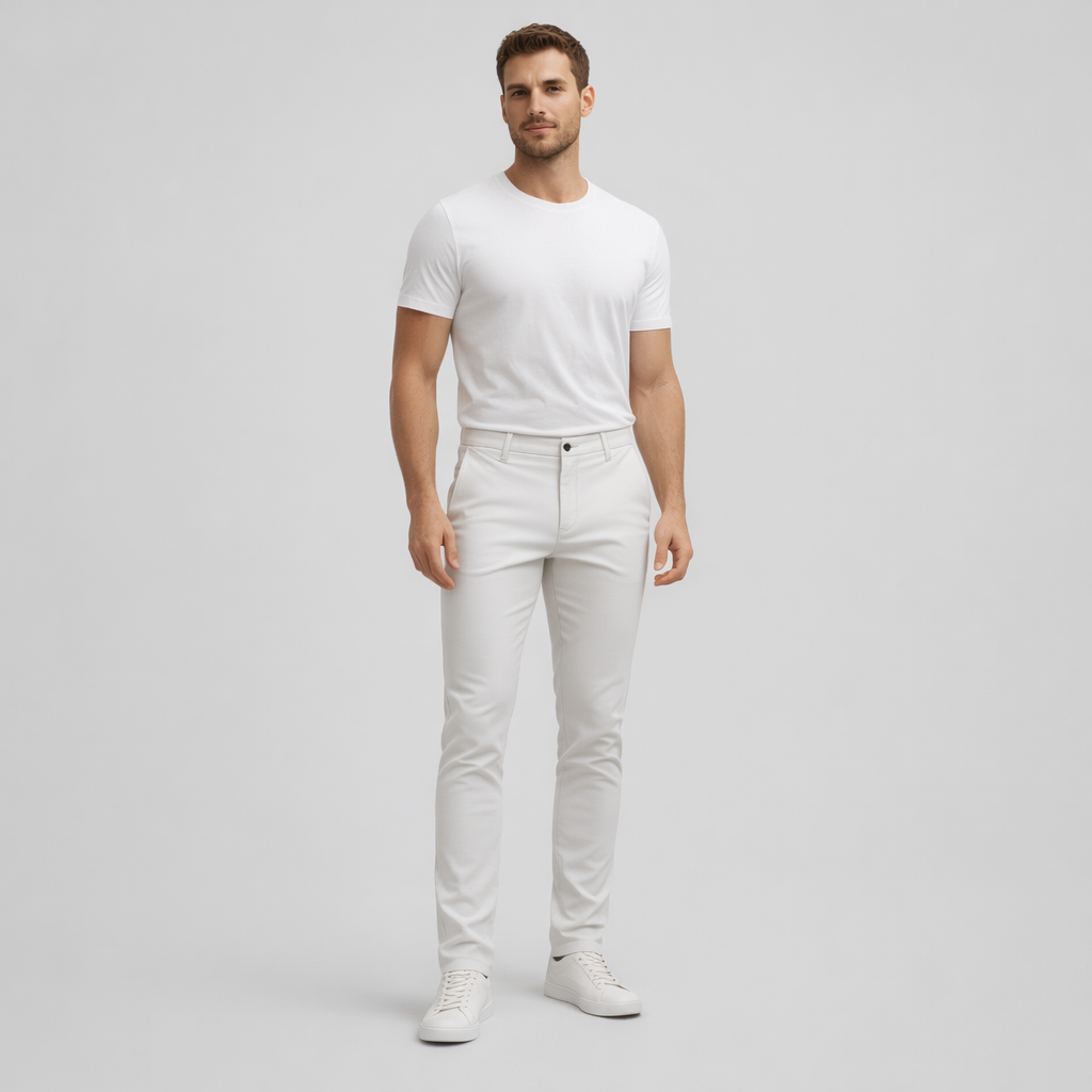 Herren Slim Fit Chinohose – Elegante Chino — Weiß