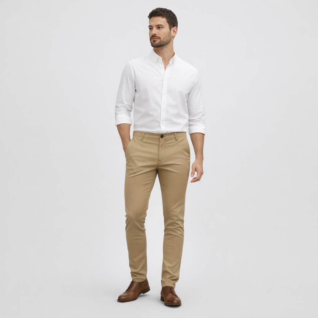 Herren Slim Fit Chinohose – Elegante Chino — Beige
