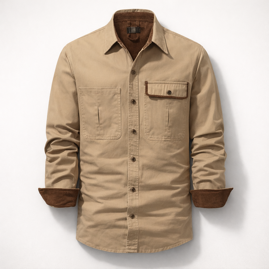 Herren-Langarmhemd aus Baumwolle – Regular Fit für den Herbst — Khaki
