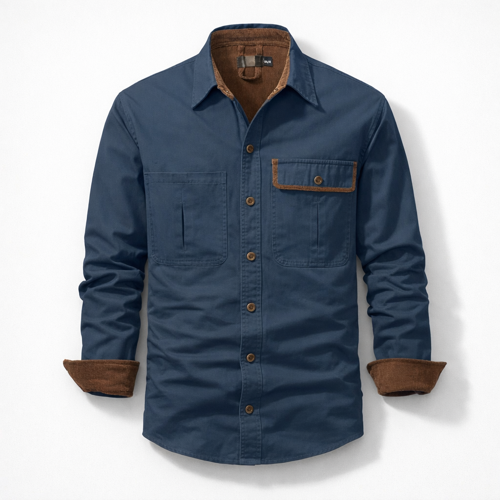 Herren-Langarmhemd aus Baumwolle – Regular Fit für den Herbst — Blue