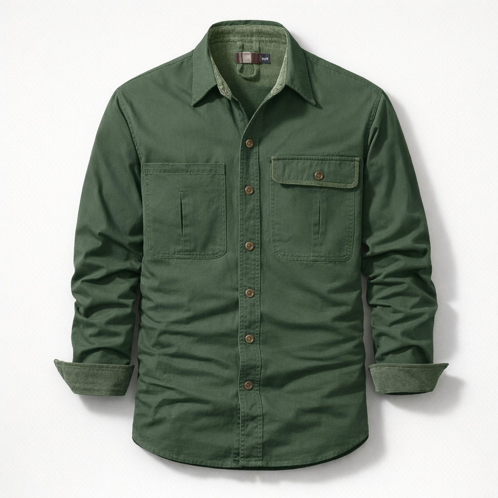 Herren-Langarmhemd aus Baumwolle – Regular Fit für den Herbst — Army Green