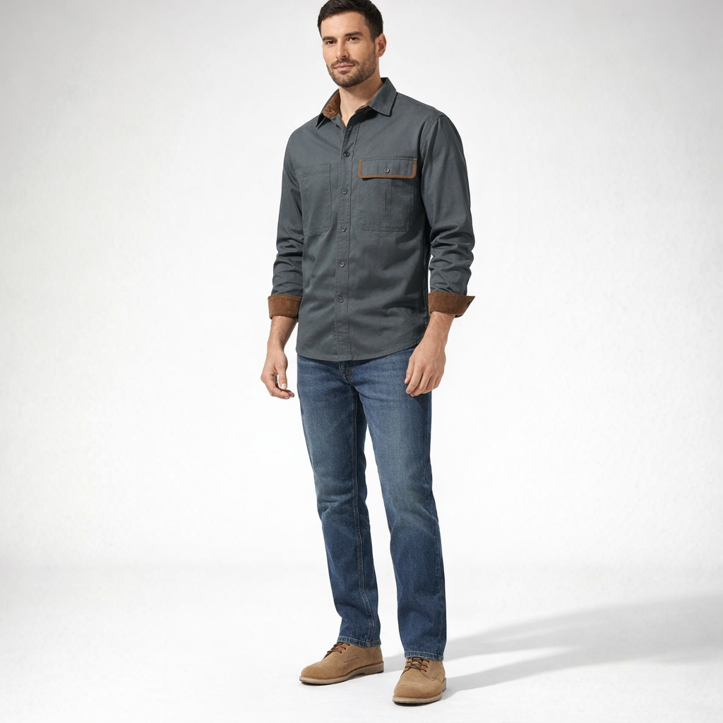 Herren-Langarmhemd aus Baumwolle – Regular Fit für den Herbst — Gray