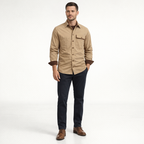 Herren-Langarmhemd aus Baumwolle – Regular Fit für den Herbst — Khaki