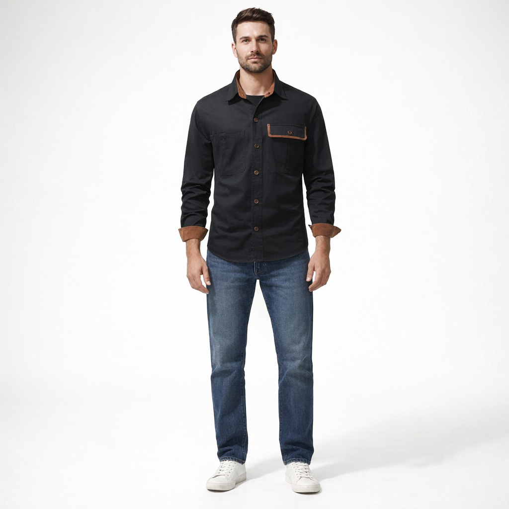 Herren-Langarmhemd aus Baumwolle – Regular Fit für den Herbst — Black