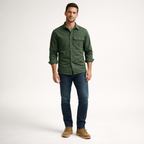Herren-Langarmhemd aus Baumwolle – Regular Fit für den Herbst — Army Green