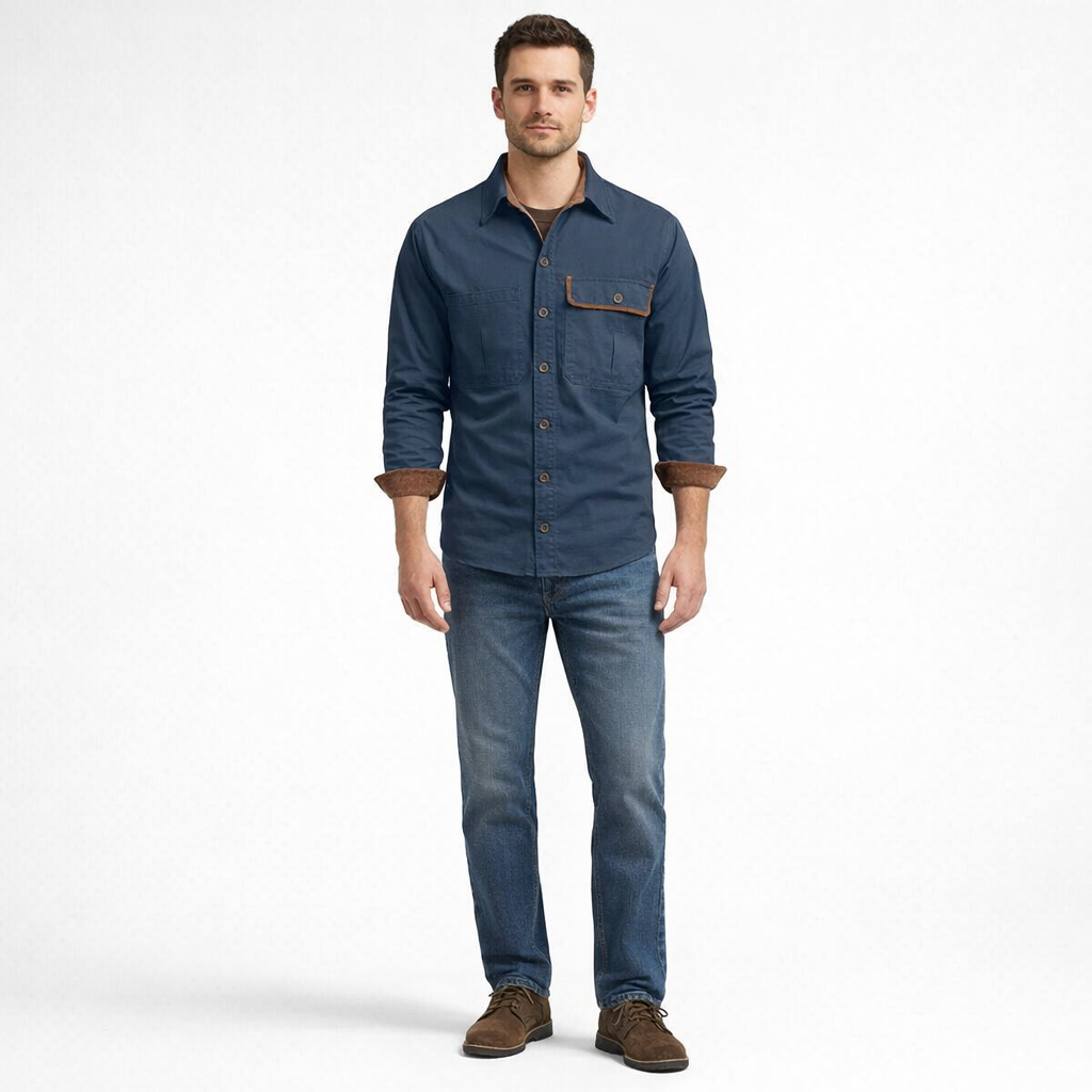 Herren-Langarmhemd aus Baumwolle – Regular Fit für den Herbst — Blue