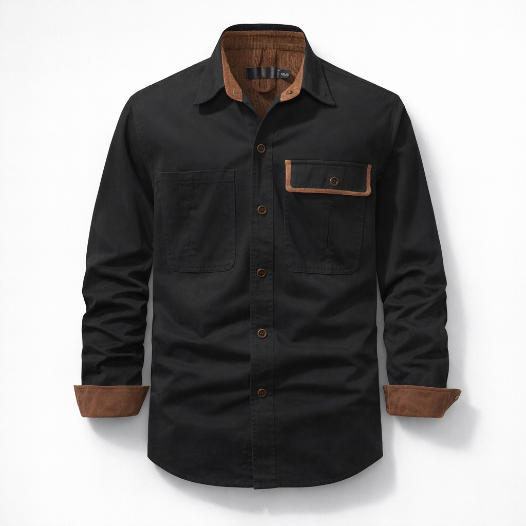 Herren-Langarmhemd aus Baumwolle – Regular Fit für den Herbst — Black