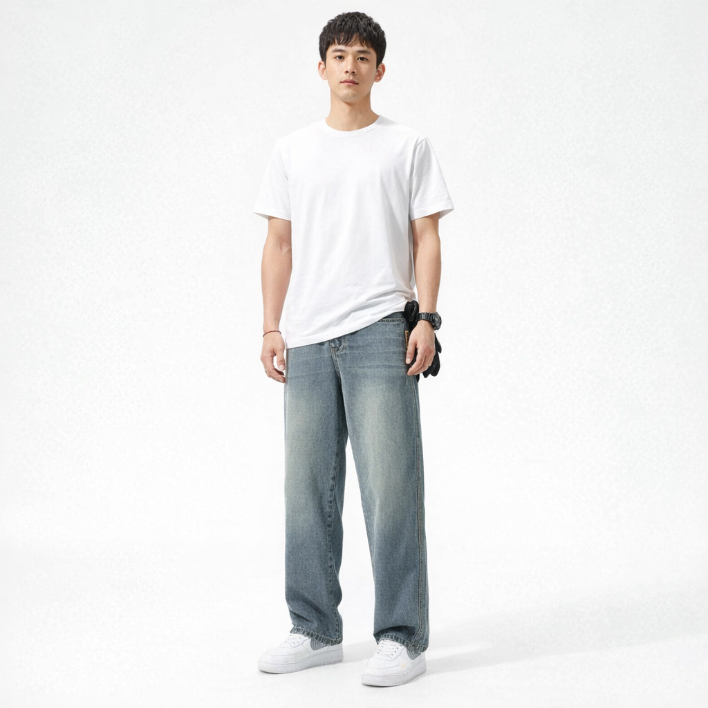 Herren Herbst Jeans – Relaxed Fit Casual Stretch Jeans — Light Wash