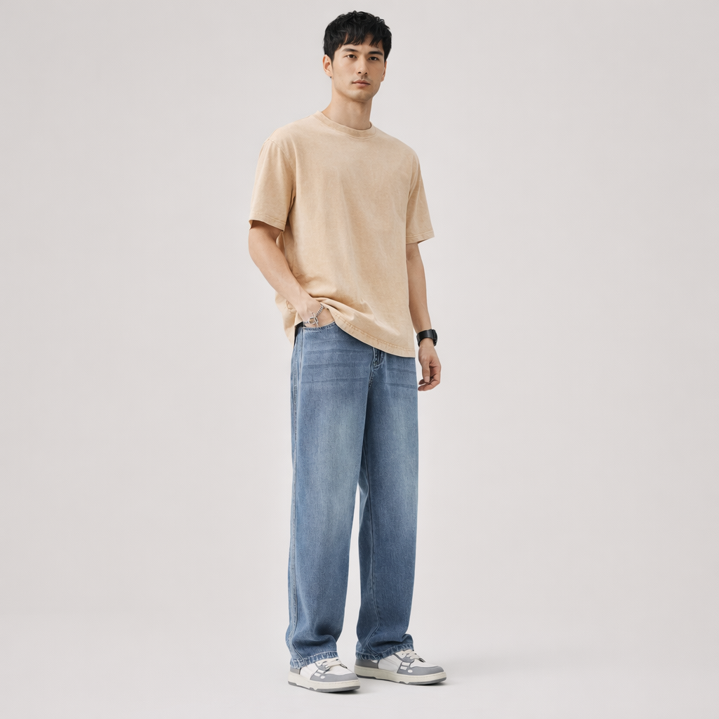 Herren Herbst Jeans – Relaxed Fit Casual Stretch Jeans — Worn Wash