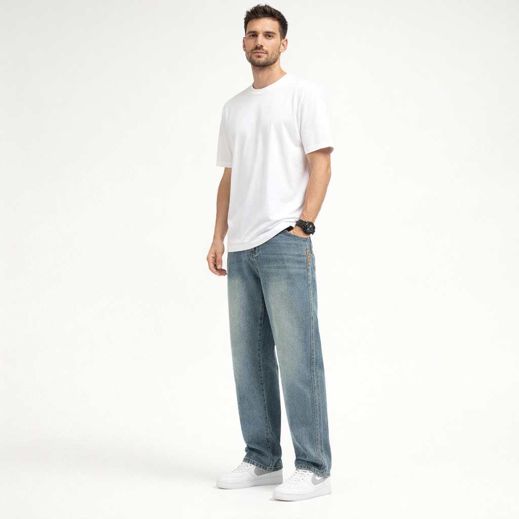 Herren Herbst Jeans – Relaxed Fit Casual Stretch Jeans — Light Wash