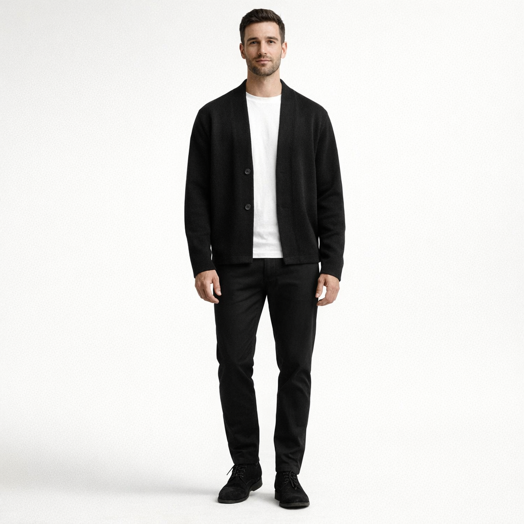 Herren-Strick-Cardigan für den Winter mit schmaler Passform — Schwarz