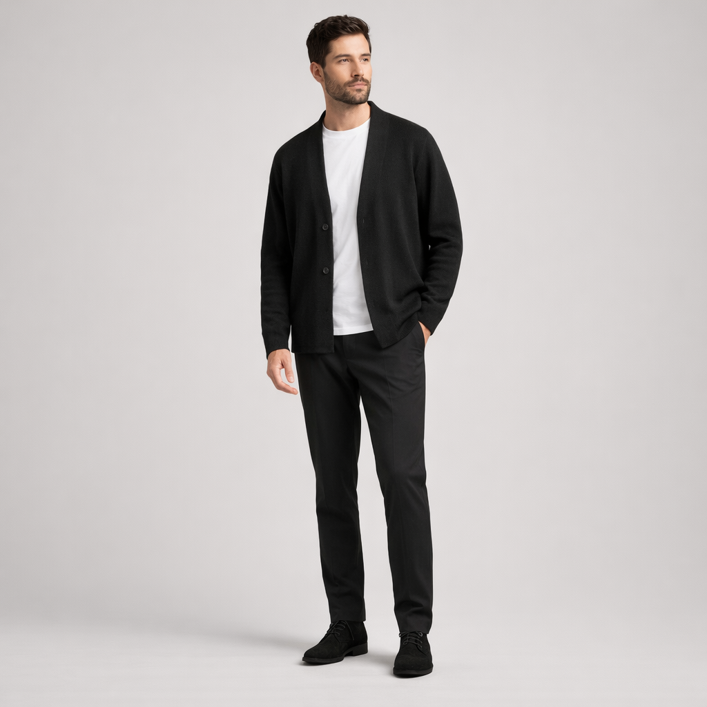 Herren-Strick-Cardigan für den Winter mit schmaler Passform — Schwarz