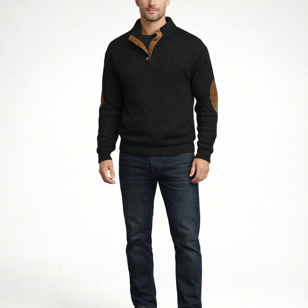 Herren Schwarzer Strickpullover mit hohem Kragen — Black