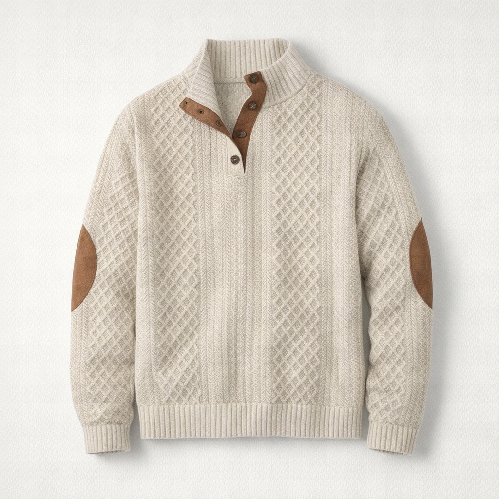 Herren Schwarzer Strickpullover mit hohem Kragen — Beige