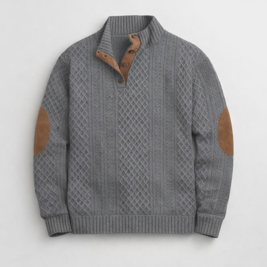 Herren Schwarzer Strickpullover mit hohem Kragen — Dark Gray