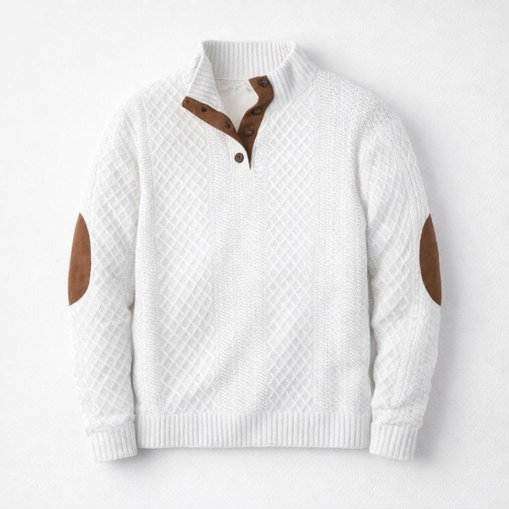Herren Schwarzer Strickpullover mit hohem Kragen — White
