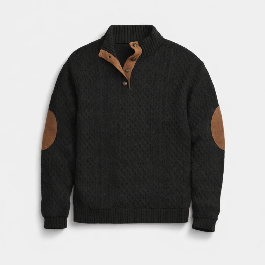 Herren Schwarzer Strickpullover mit hohem Kragen — Black