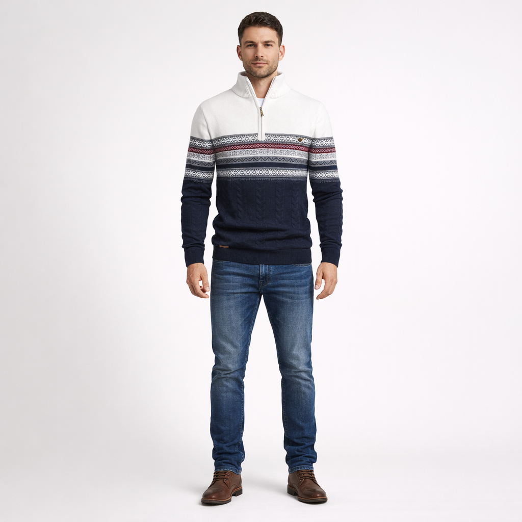 Herren Winterpullover mit Reißverschluss - Regular Fit aus Baumwolle — White