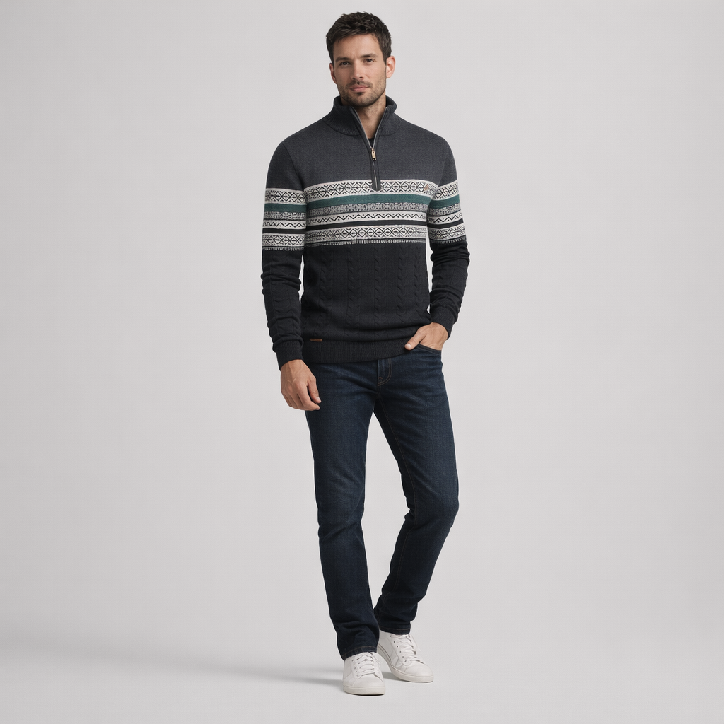 Herren Winterpullover mit Reißverschluss - Regular Fit aus Baumwolle — Grey