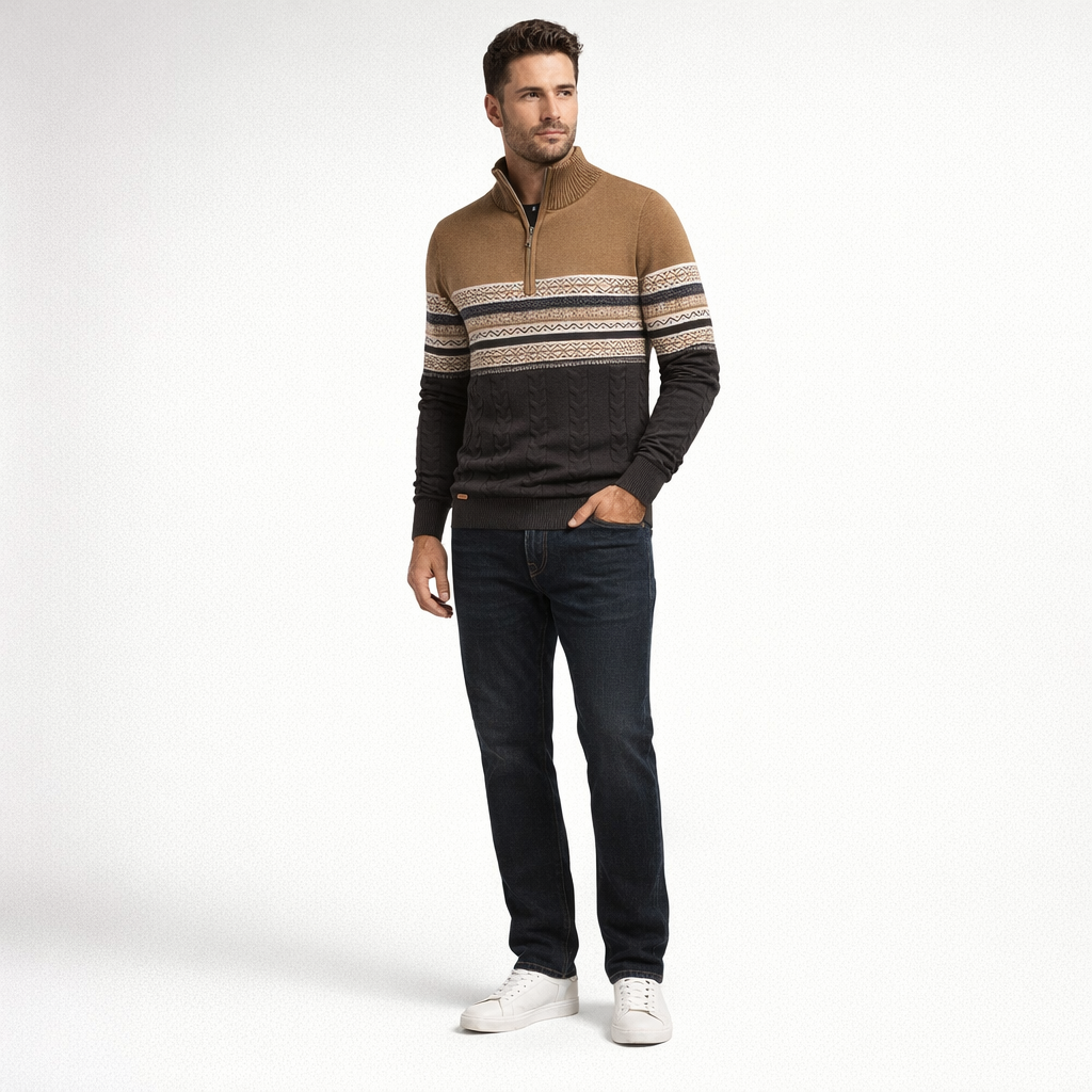 Herren Winterpullover mit Reißverschluss - Regular Fit aus Baumwolle — Khaki