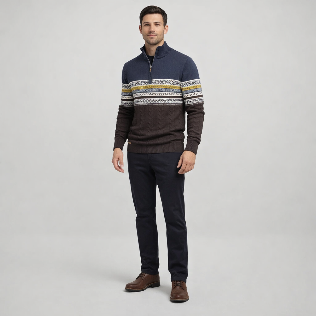 Herren Winterpullover mit Reißverschluss - Regular Fit aus Baumwolle — Blue