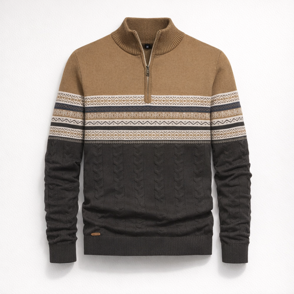Herren Winterpullover mit Reißverschluss - Regular Fit aus Baumwolle — Khaki